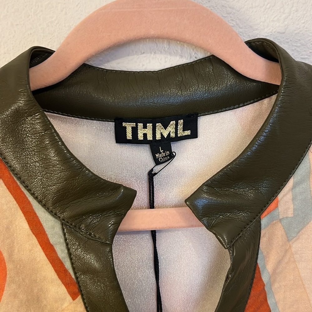 THML Prism Print Leather Trim Shift Dress, NWT - Large - Picture 3 of 9